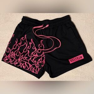 NWOT Kill Crew Black & Pink Flame Design Drawstring Mesh Muy Thai Shorts - M